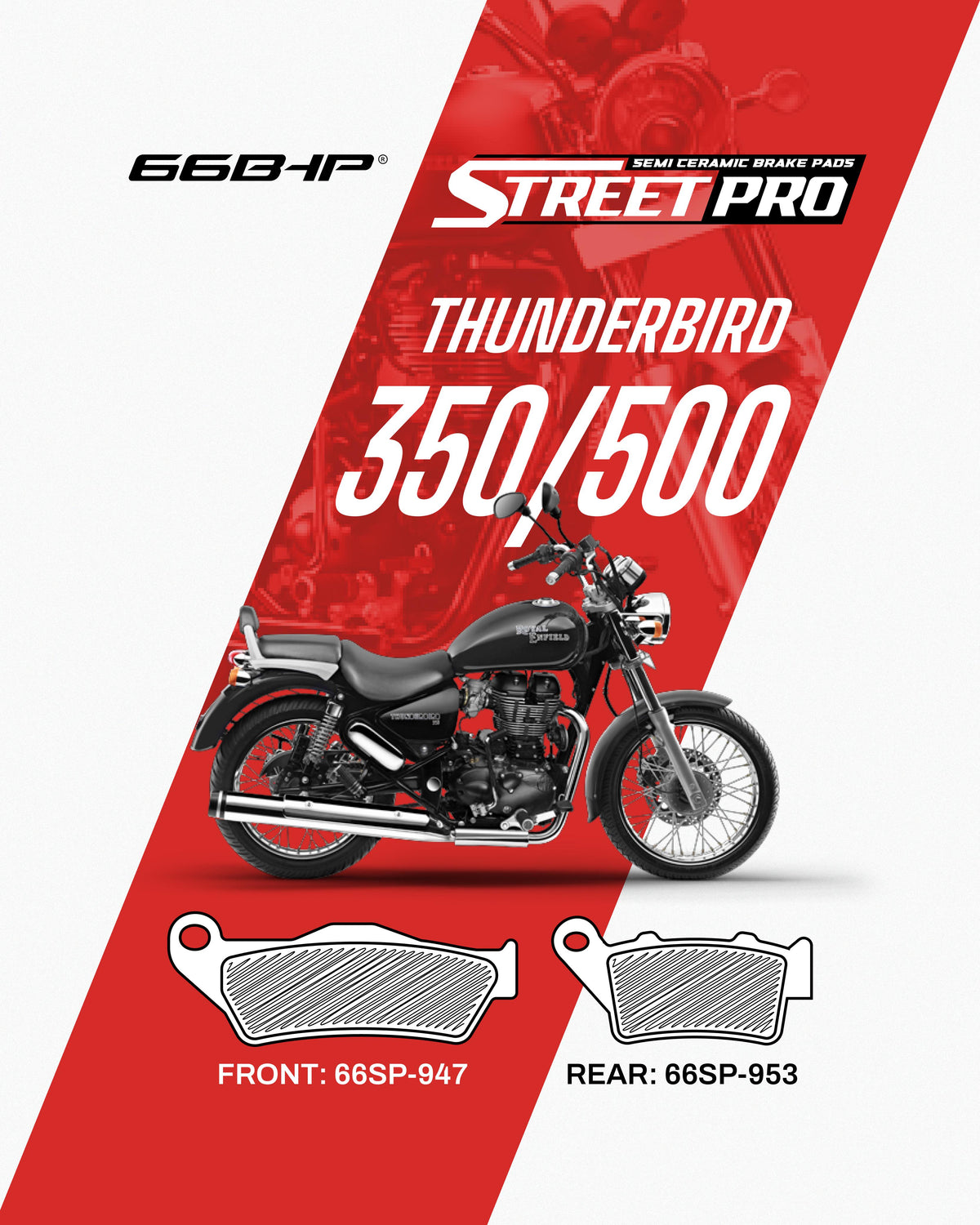 Royal Enfield Thunderbird 350 500 Street Pro Semi Ceramic Brake Pads Motorcycle Accessory - Moto Modz
