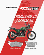 Himalayan 411 motorcycle with StreetPro semi ceramic brake pads, models 66SP-947 front and 66SP-953 rear.