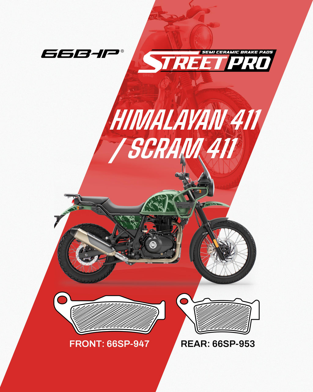 Street Pro Semi-Ceramic Brake Pads for Royal Enfield Himalayan 411 and Scram 411