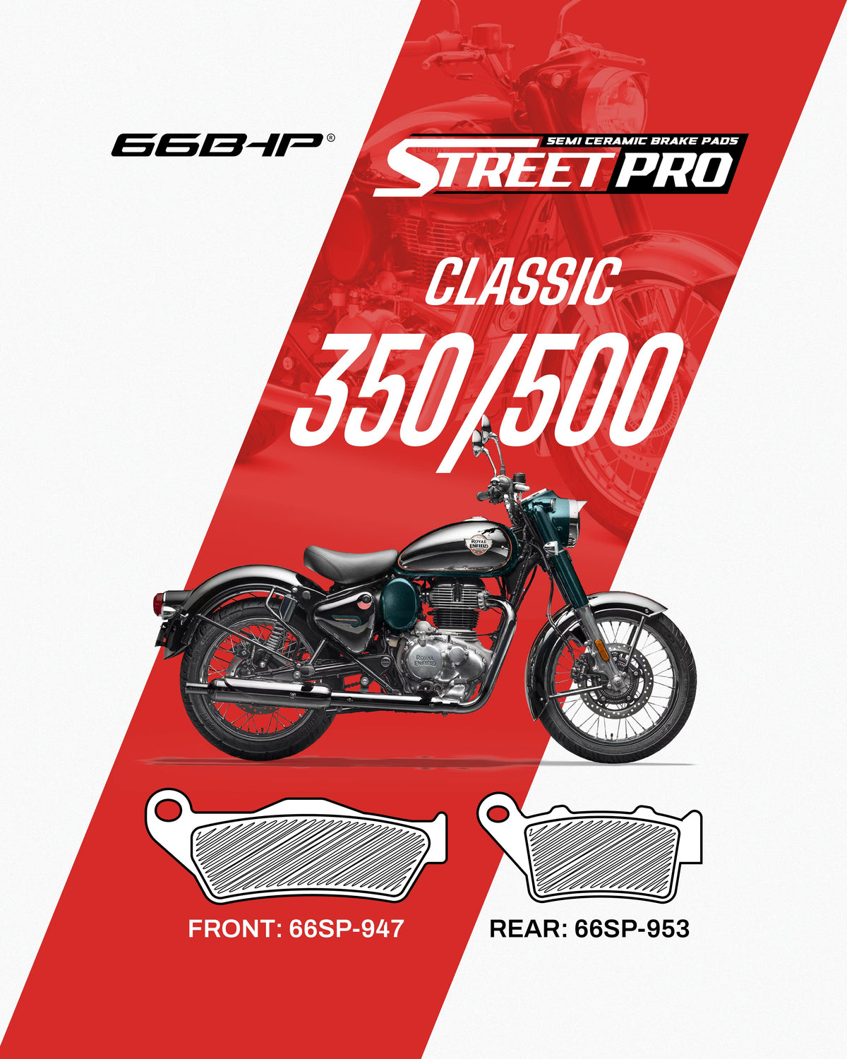 Royal Enfield Classic 350 500 Street Pro Semi Ceramic Brake Pads Motorcycle Accessory - Moto Modz
