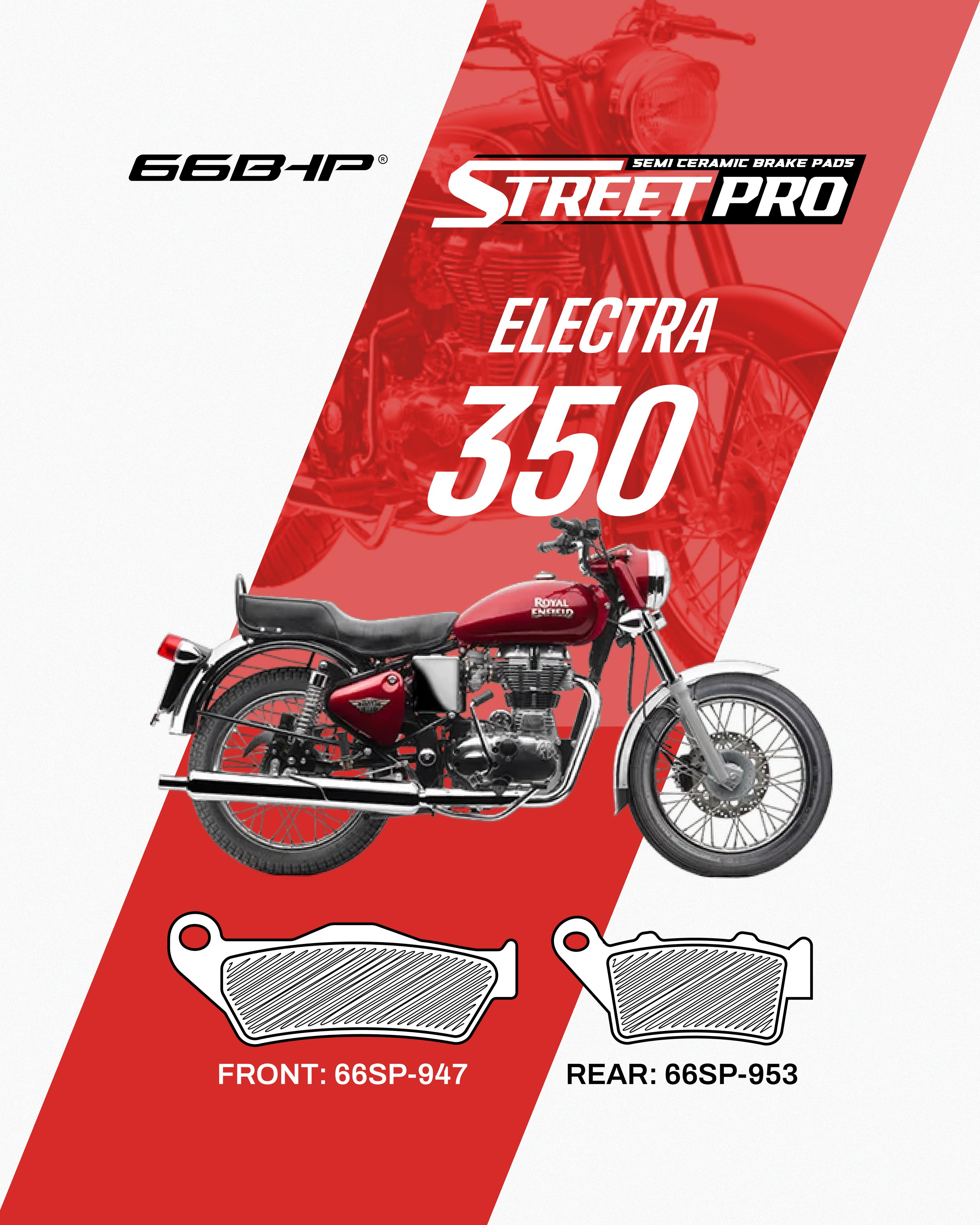 Royal Enfield Electra 350 motorcycle with front and rear semi ceramic brake pads, product reference 66SP-947 and 66SP-953.
