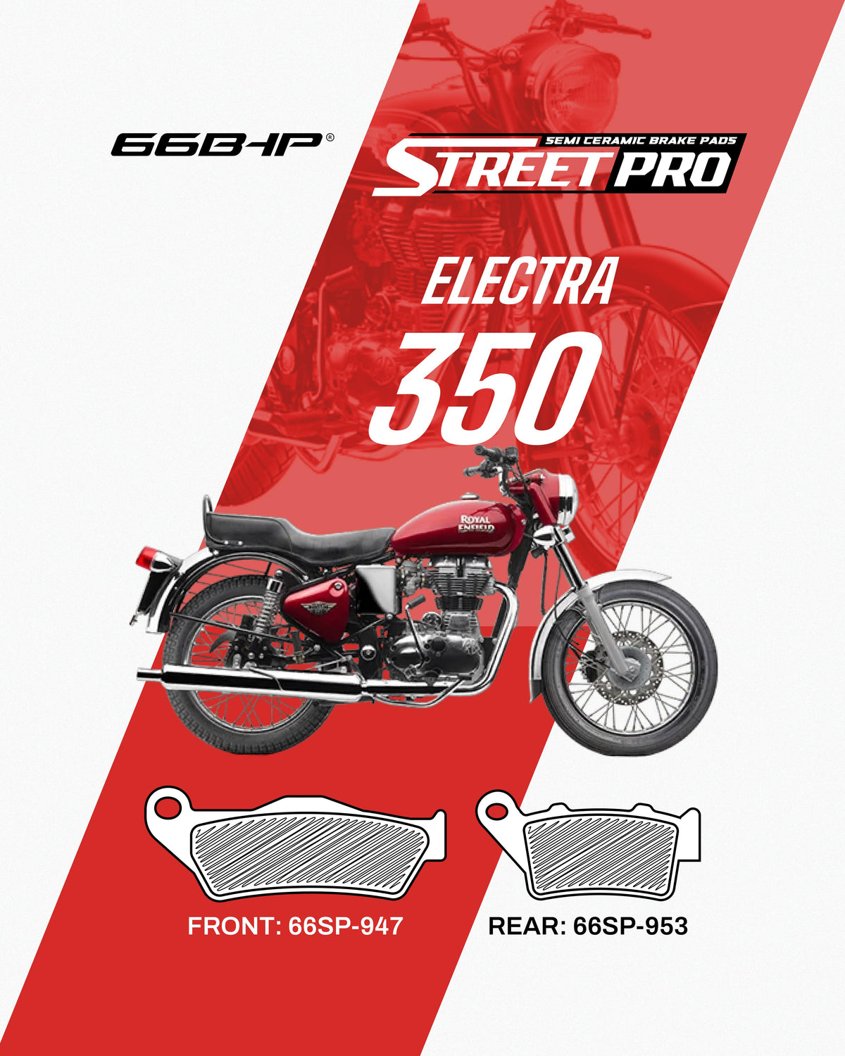 Royal Enfield Electra 350 Street Pro Semi Ceramic Brake Pads Motorcycle Accessory - Moto Modz
