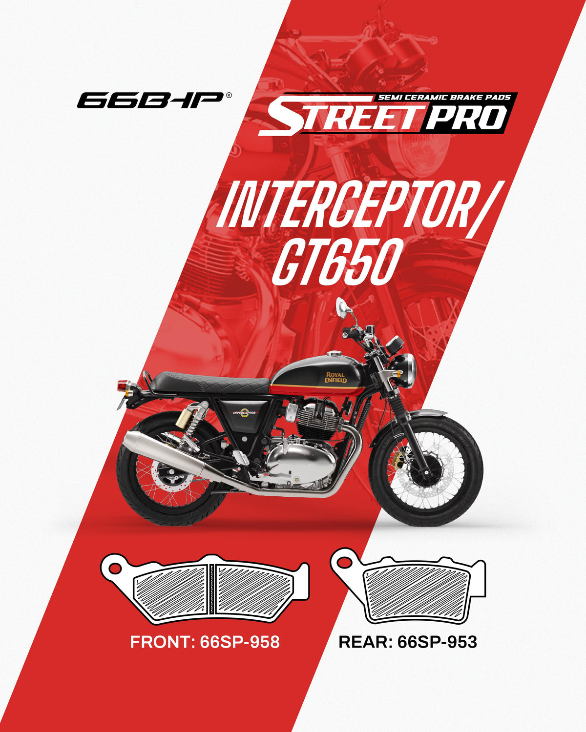 Royal Enfield GT Interceptor 650 Street Pro Semi Ceramic Brake Pads Motorcycle Accessory - Moto Modz
