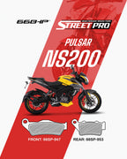 Yellow and black Pulsar NS200 motorcycle with semi ceramic brake pads front 66SP-947 and rear 66SP-953.
