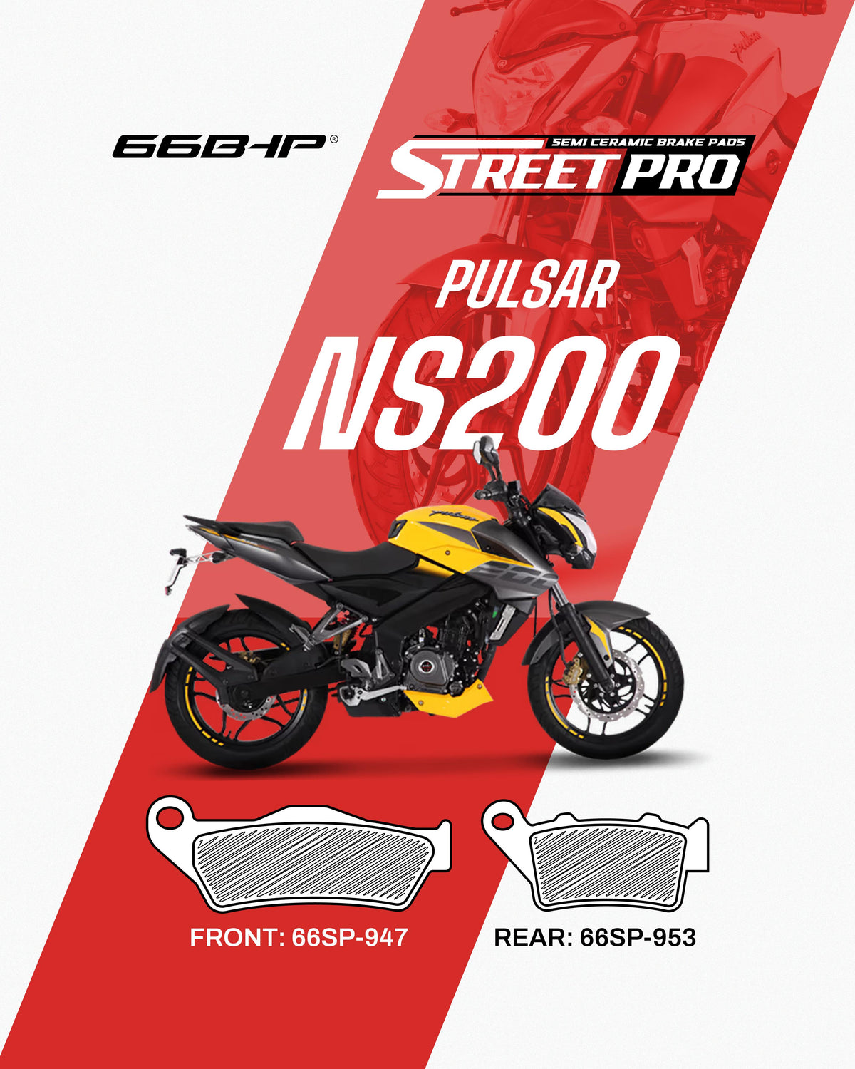 Bajaj Pulsar NS200 Street Pro Semi Ceramic Brake Pads Motorcycle Accessory - Moto Modz
