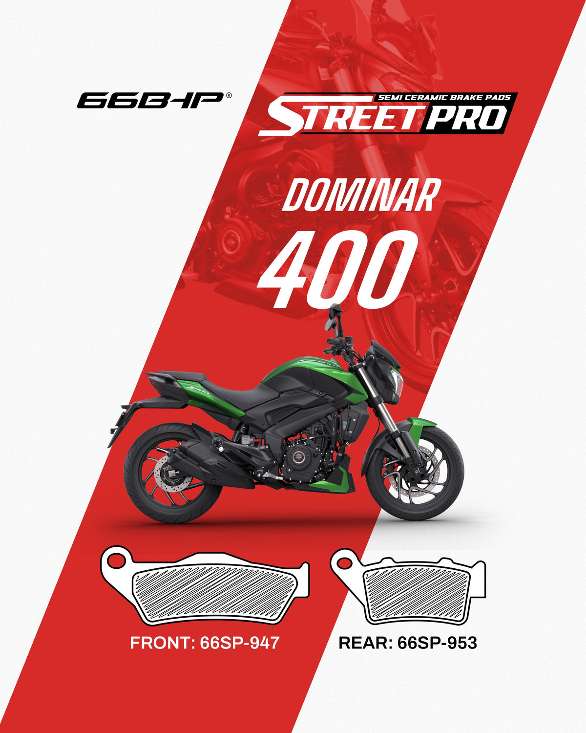 Bajaj Dominar 400 Street Pro Semi Ceramic Brake Pads Motorcycle Accessory - Moto Modz
