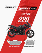 Pulsar 220 motorcycle with Street Pro semi ceramic brake pads, front 66SP-947, rear 66SP-953.