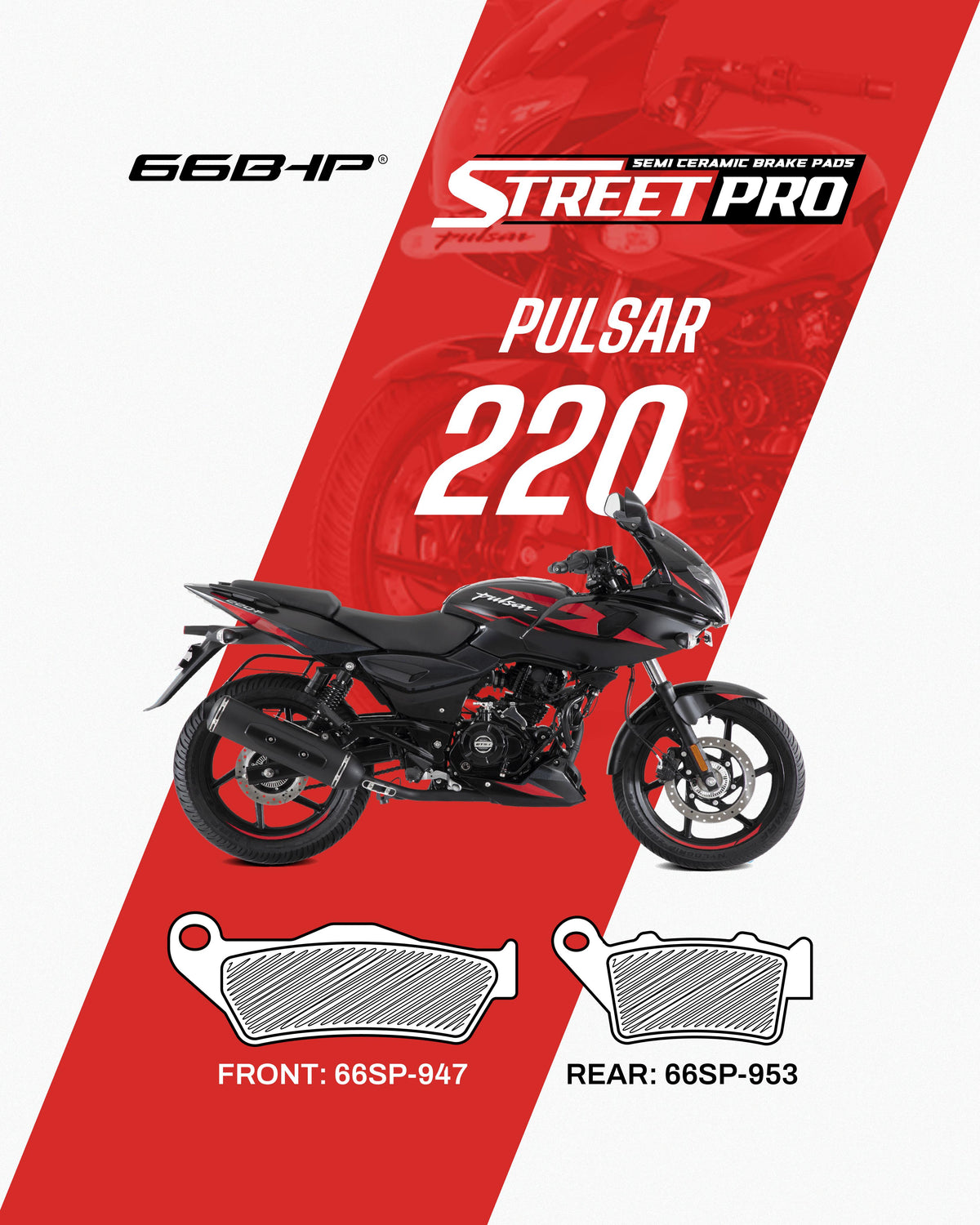 Bajaj Pulsar 220 Street Pro Semi Ceramic Brake Pads Motorcycle Accessory - Moto Modz
