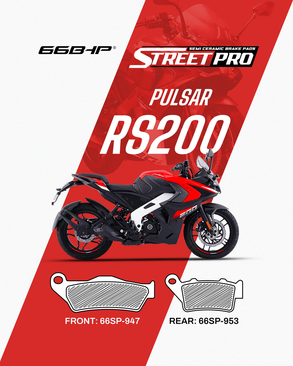 Bajaj Pulsar RS200 Street Pro Semi Ceramic Brake Pads Motorcycle Accessory - Moto Modz
