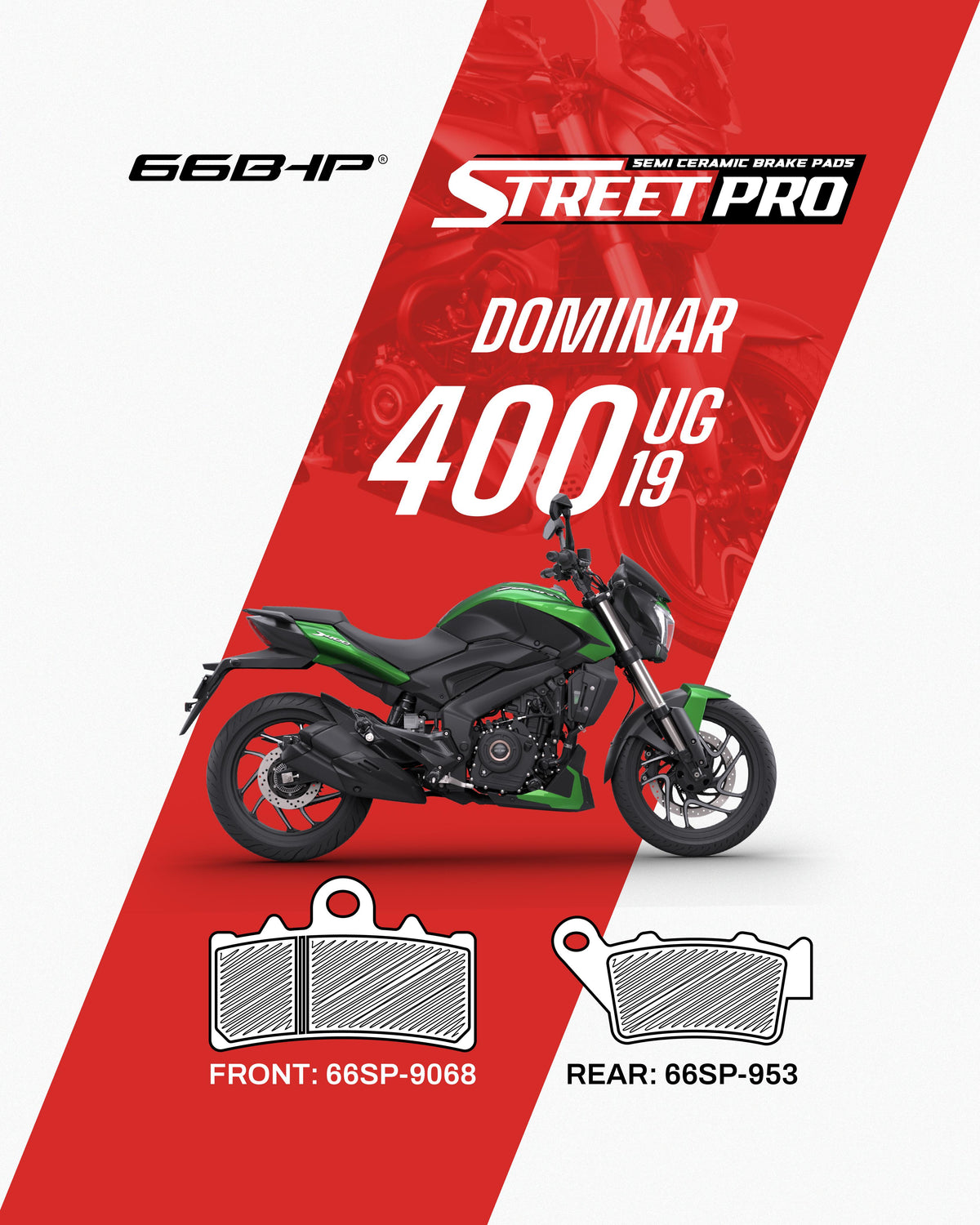 Bajaj Dominar 400 UG19 Street Pro Semi Ceramic Brake Pads Motorcycle Accessory - Moto Modz
