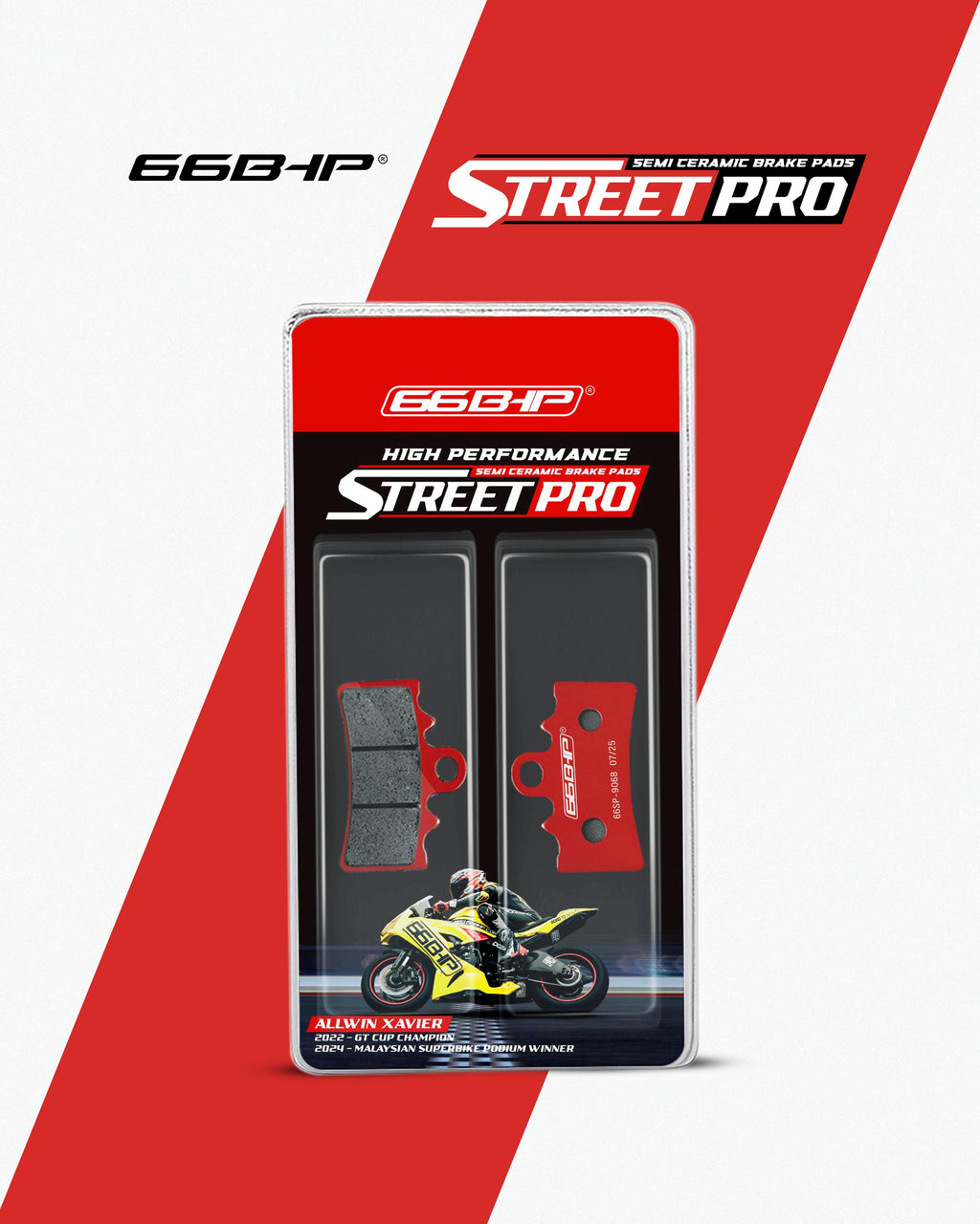 High performance 66BHP Street Pro semi-ceramic motorcycle brake pads in retail packaging