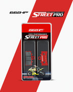 High performance semi ceramic motorcycle brake pads packaging with racing bike graphic.