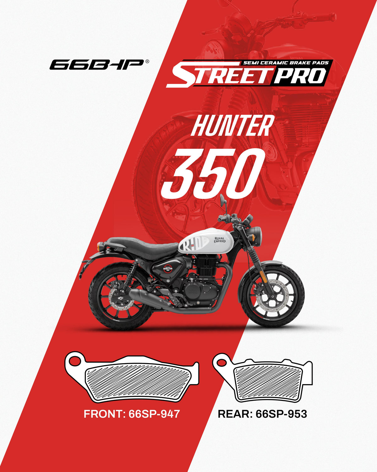 Royal Enfield Hunter 350 Street Pro Semi Ceramic Brake Pads Motorcycle Accessory - Moto Modz
