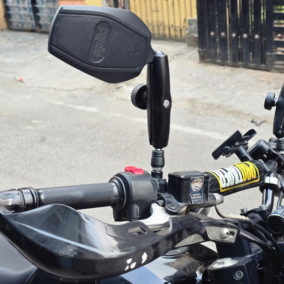 SPIKI Nomad Series Adventure 4.0 Motorcycle Mirrors — 360° Rotatable, Dino-Lock Adjustable, Universal Side Mirrors for Road & Off-Road Riding (Upgraded)