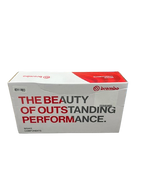 Brembo brake components box featuring bold red and gray text emphasizing performance.