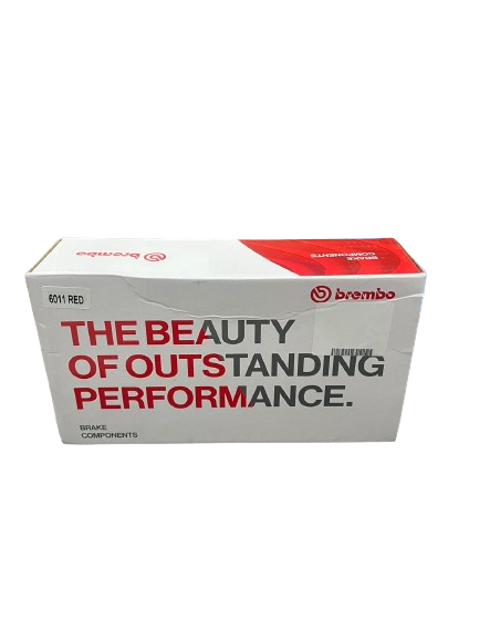 Brembo brake components box featuring bold red and gray text emphasizing performance.