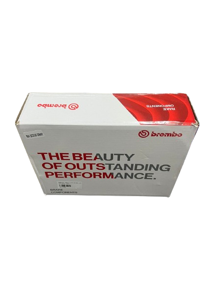 Brembo brake components box with bold red and black text highlighting outstanding performance.