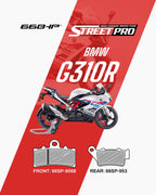 BMW G310R motorcycle with 66BHP Street Pro semi ceramic brake pads front and rear
