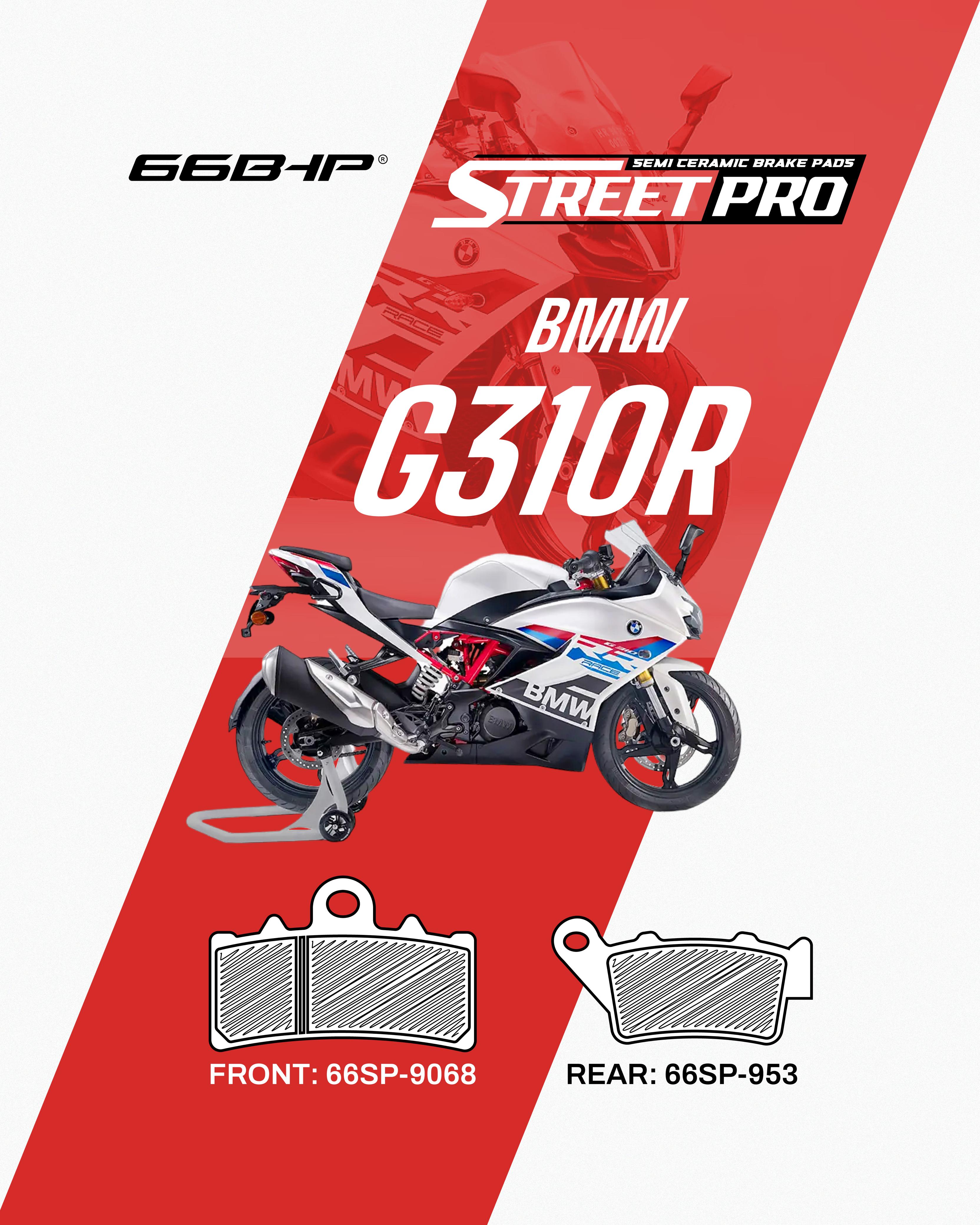 BMW G310R motorcycle with 66BHP Street Pro semi ceramic brake pads front and rear