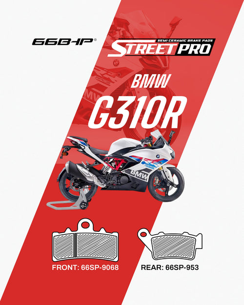 BMW G310R motorcycle with 66BHP Street Pro semi ceramic brake pads front and rear