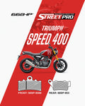 Triumph Speed 400 motorcycle with Street Pro semi ceramic brake pads, front 66SP-9068, rear 66SP-953.