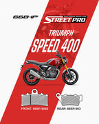 Triumph Speed 400 motorcycle with Street Pro semi ceramic brake pads, front 66SP-9068, rear 66SP-953.