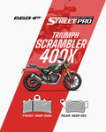Triumph Scrambler 400X motorcycle with StreetPro semi ceramic brake pads, front 66SP-9068 and rear 66SP-953