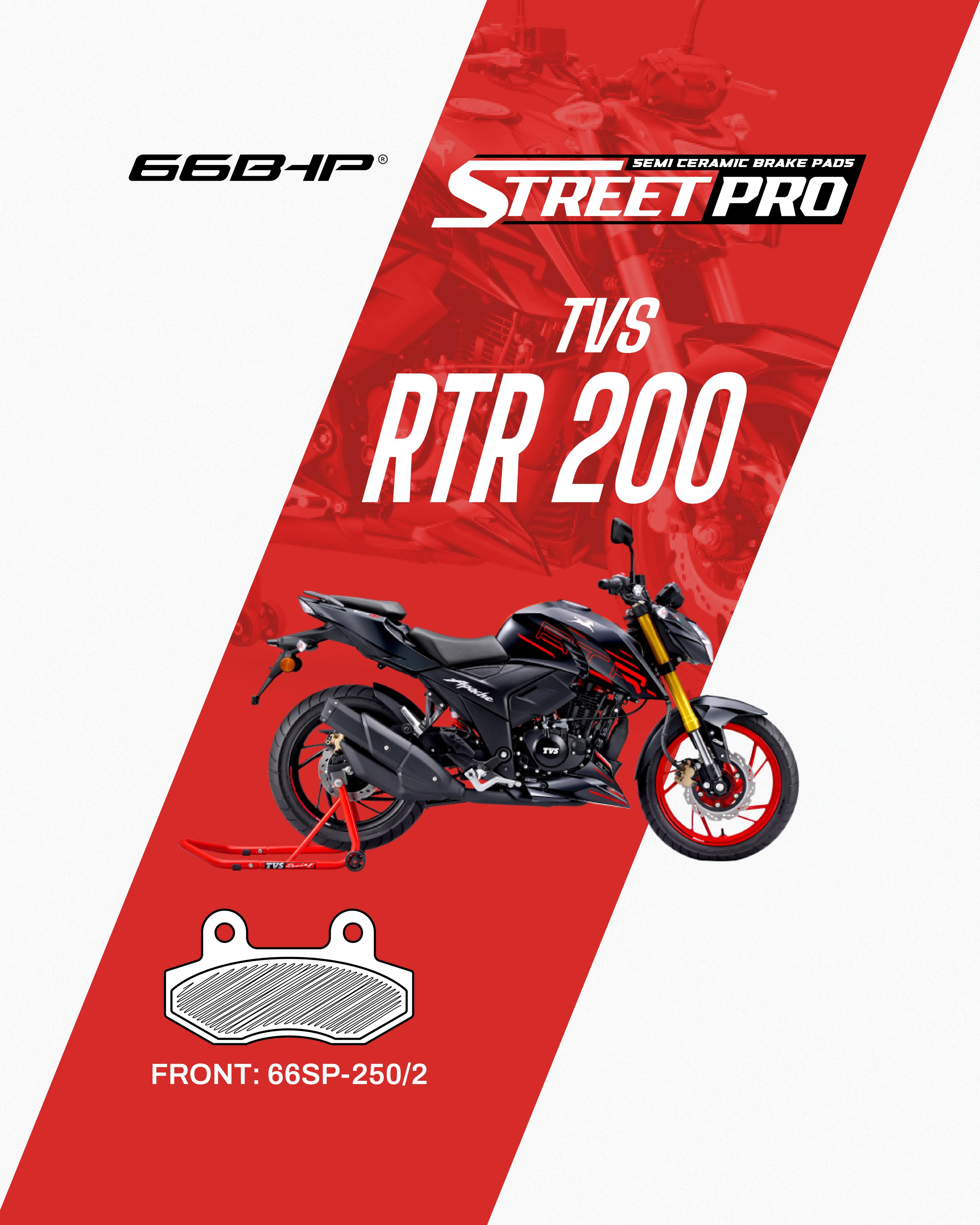 TVS RTR 200 motorcycle with Street Pro semi ceramic brake pads, front 66SP-250/2.