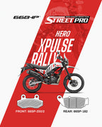 Hero Xpulse Rally motorcycle with Street Pro brake pads front and rear diagram