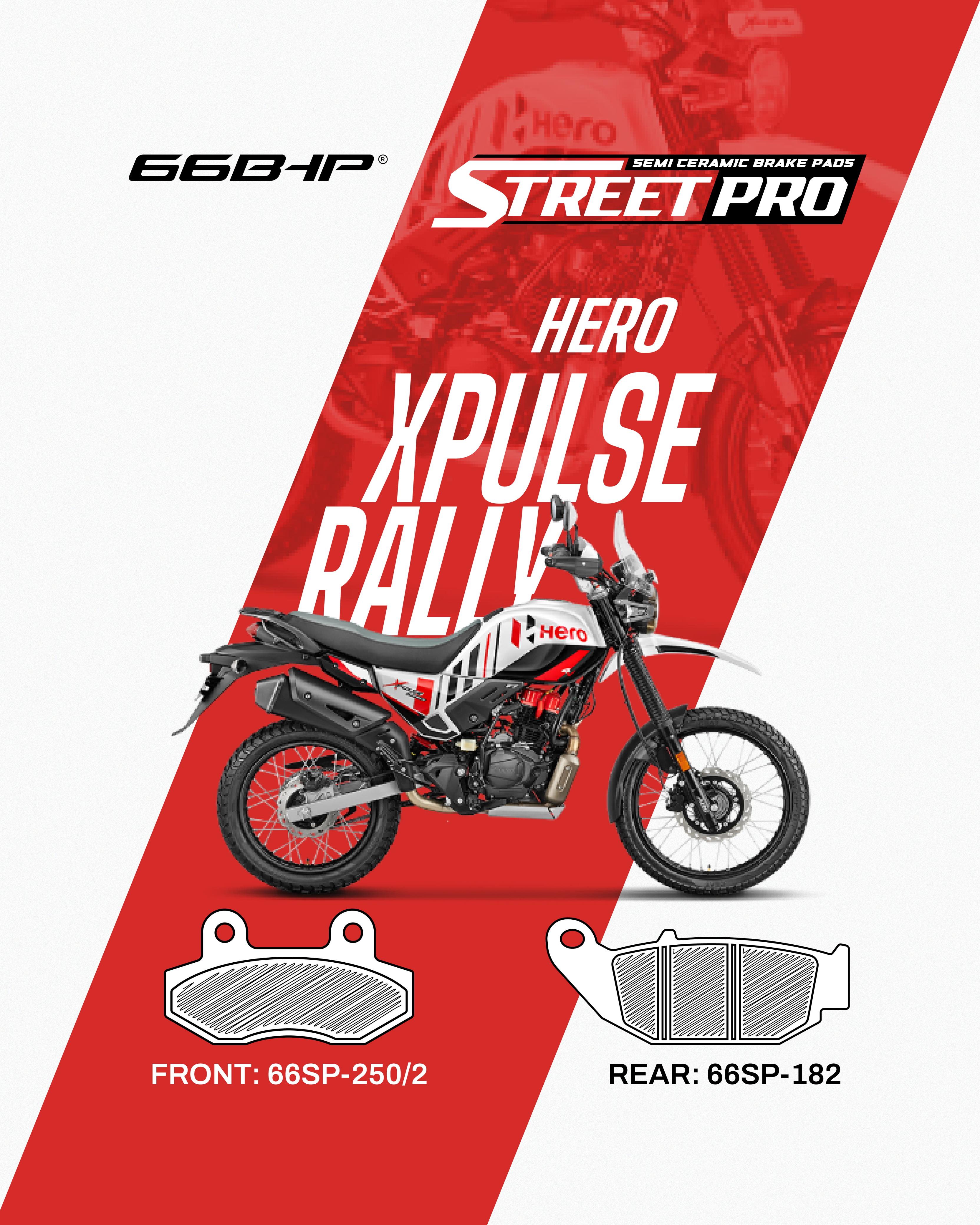 Hero Xpulse Rally motorcycle with Street Pro brake pads front and rear diagram