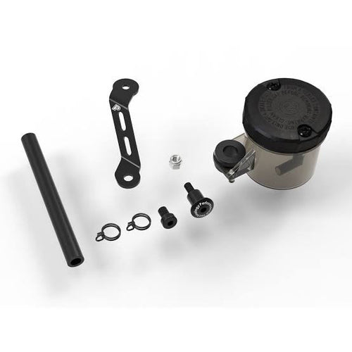 motorcycle brake fluid reservoir kit with cap, bracket, hose, and mounting hardware
