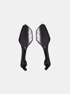 Pair of black motorcycle mirrors with integrated LED turn signals on a white background