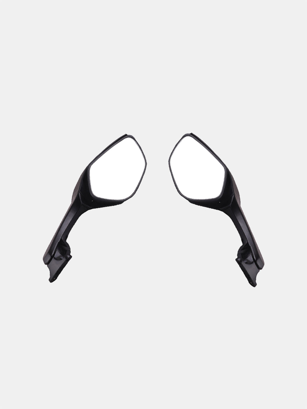 Pair of black universal motorcycle side mirrors with angular design on white background