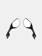 Pair of black universal motorcycle side mirrors with angular design on white background