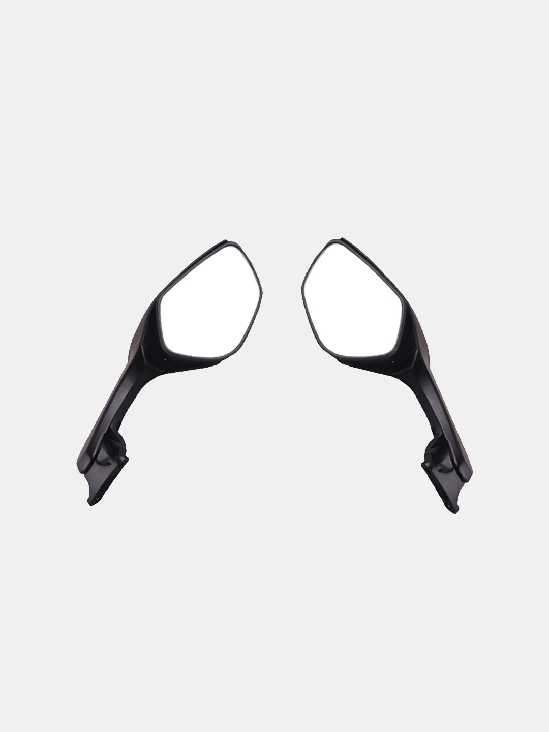 Pair of black universal motorcycle side mirrors with angular design on white background