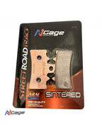 N-Cage sintered motorcycle brake pads in retail packaging, high-quality, street road track.
