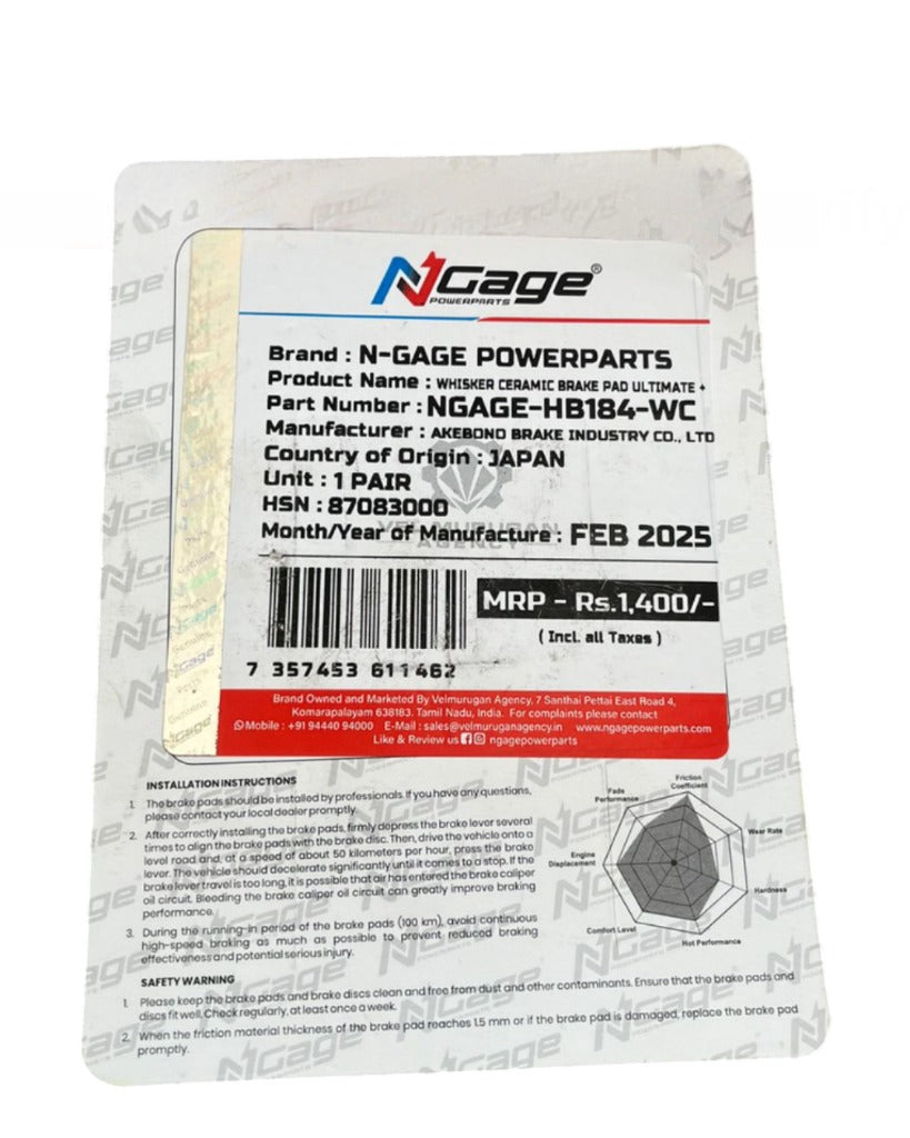 Triumph Speed 400 Scrambler 400X front whisker ceramic Ultimate+ brake pads NGAGE POWERPARTS
