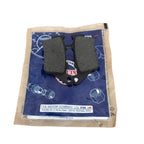 Motorcycle brake pads for TVS placed on branded blue packaging.