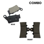 Combo set of motorcycle rear and front brake pads on a white background