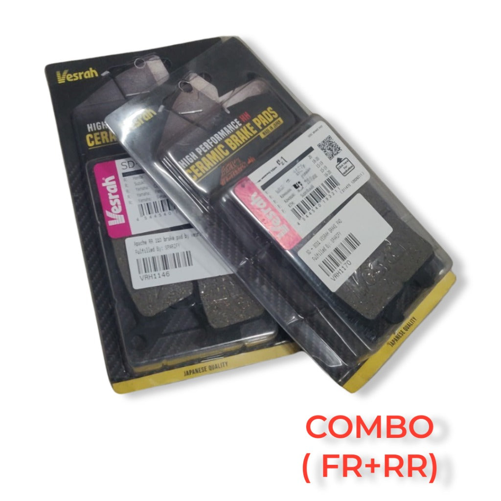 Motorcycle ceramic brake pads front and rear combo in Vesrah packaging