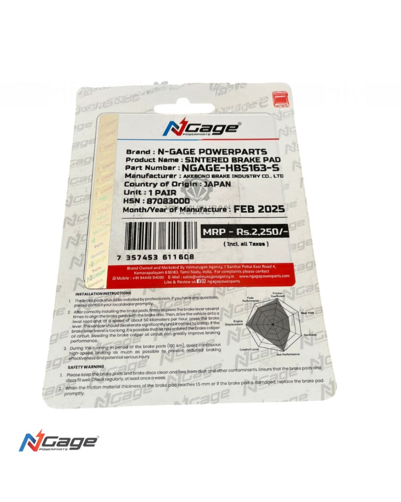 N-Gage sintered brake pad packaging, product info and barcode visible, Japan origin