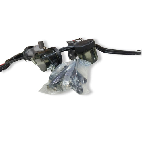 Motorcycle handlebar brake master cylinder and reservoir set with accessories