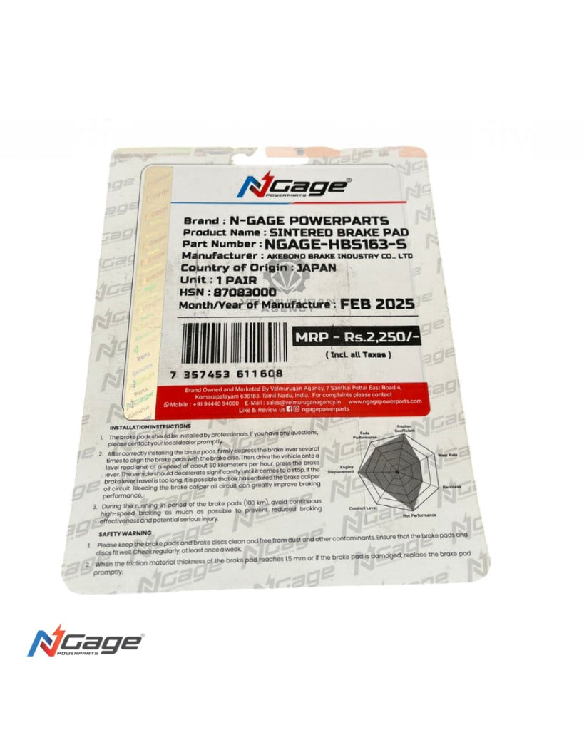 NGage Powerparts ARAI-certified rear sintered brake pads for Royal Enfield Classic Reborn 350, Meteor 350 and Hunter 350 – Moto Modz