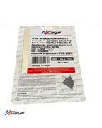 N-Gage sintered brake pad packaging with product details, barcode, safety instructions, and performance chart