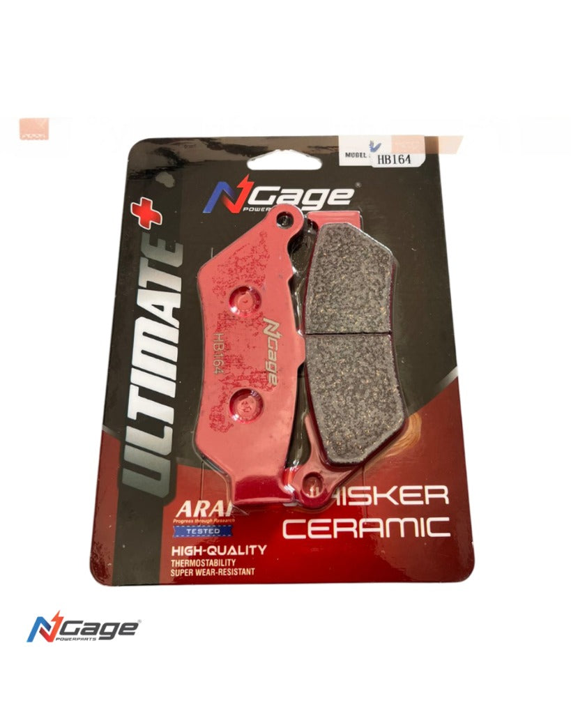 Ngage ceramic motorcycle brake pads in red packaging, model HB164, high-quality and durable