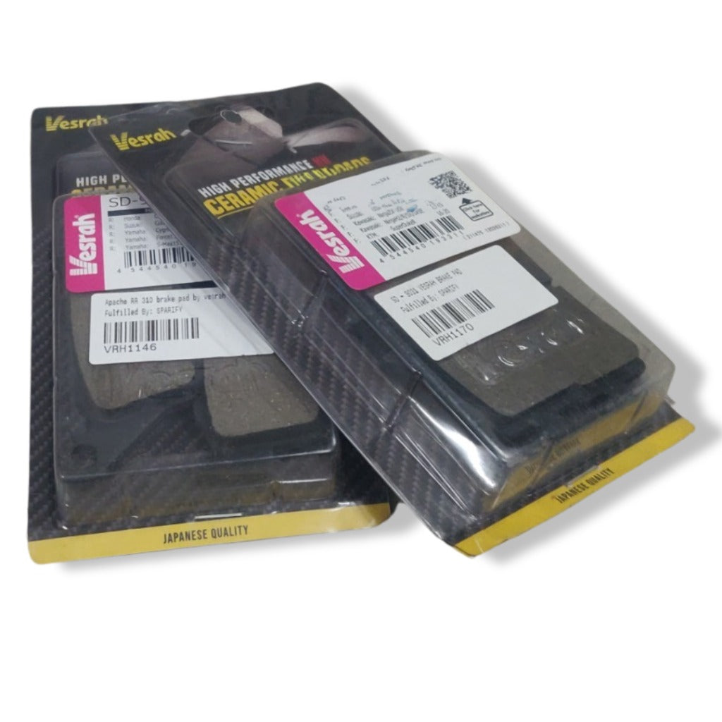 Vesrah high performance ceramic motorcycle brake pads in black retail packaging