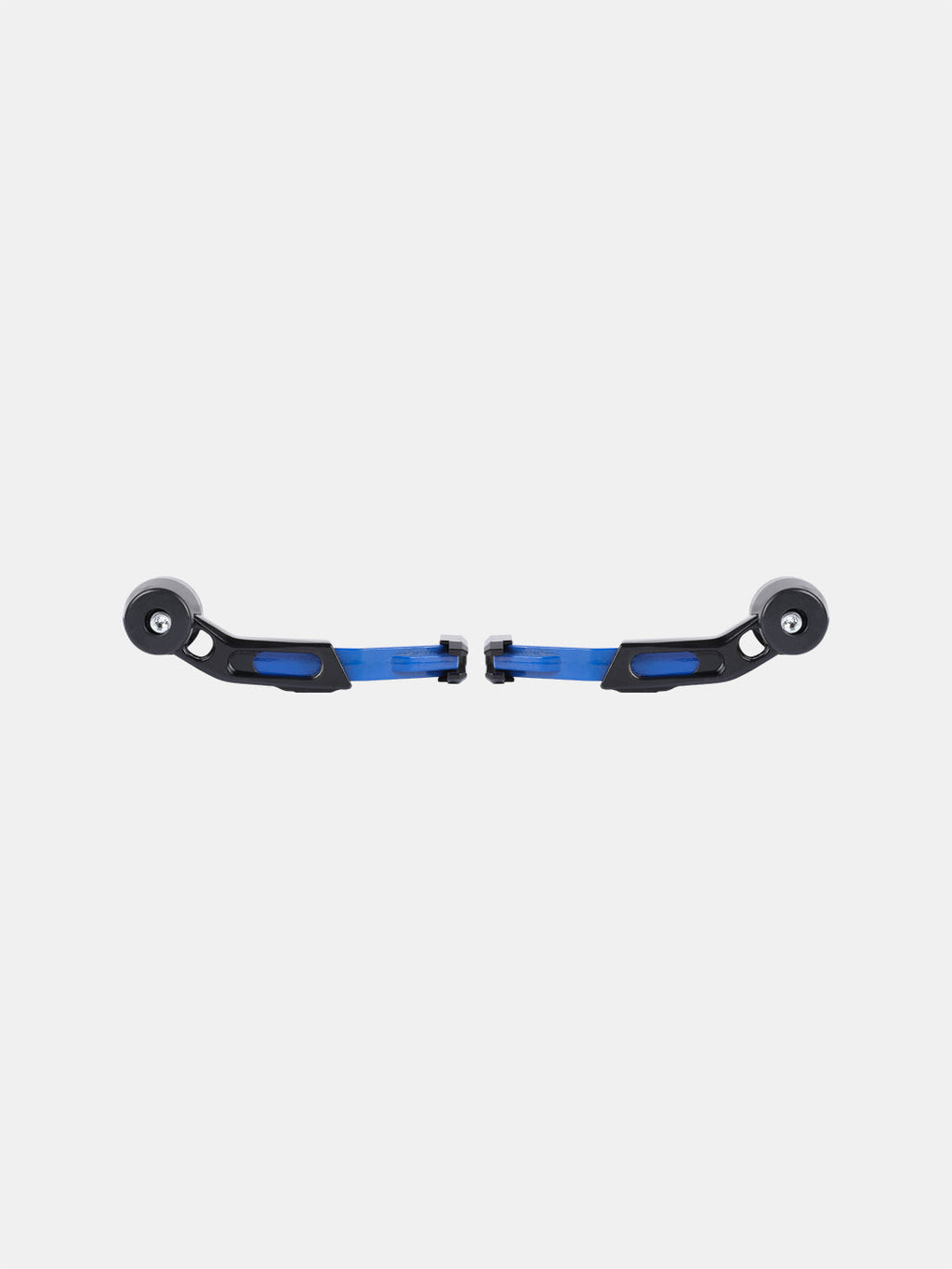 Pair of blue and black motorcycle handlebar guards on white background