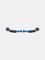 Pair of blue and black motorcycle handlebar guards on white background