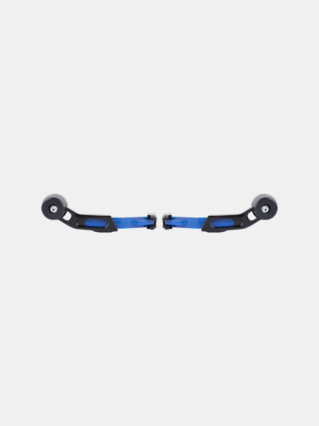 Pair of blue and black motorcycle handlebar guards on white background