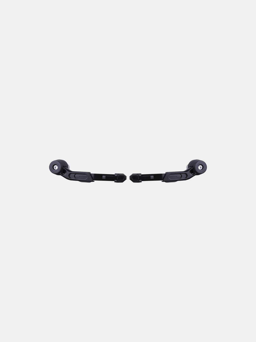 Pair of black motorcycle lever guards on white background